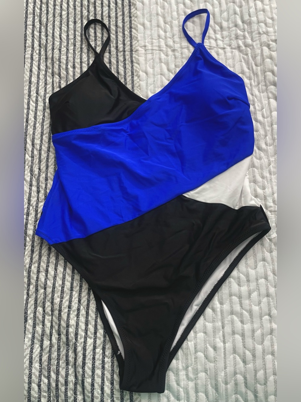 Amazon Women's One-Piece Swimsuit in Black, White, and Royal Blue NWOT - M